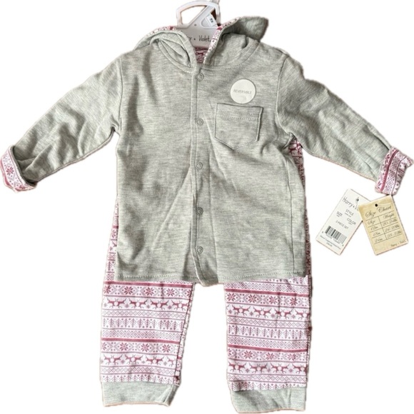 harry & violet Other - Harry & Violet Gray and Pink Hooded Baby Outfit Size 18M New